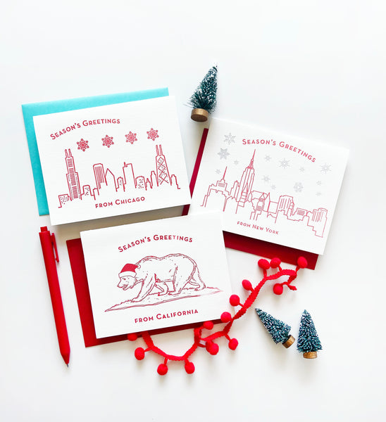 Season's Greetings Chicago - Letterpress Christmas Holiday Greeting Card