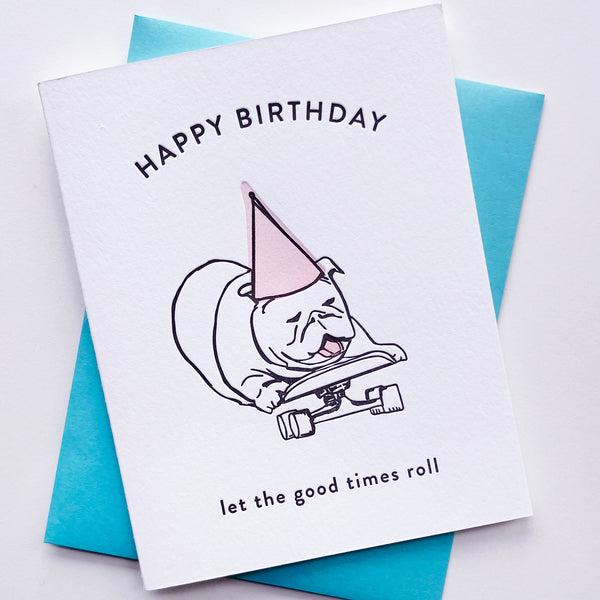 Roller Dog Birthday - Letterpress Birthday Greeting Card