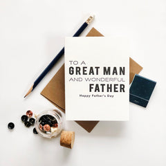 Great Man and Father - Letterpress Father's Day Greeting Card