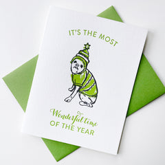 Wonderful Time Xmas Dog - Pet Letterpress Christmas Holiday Greeting Card