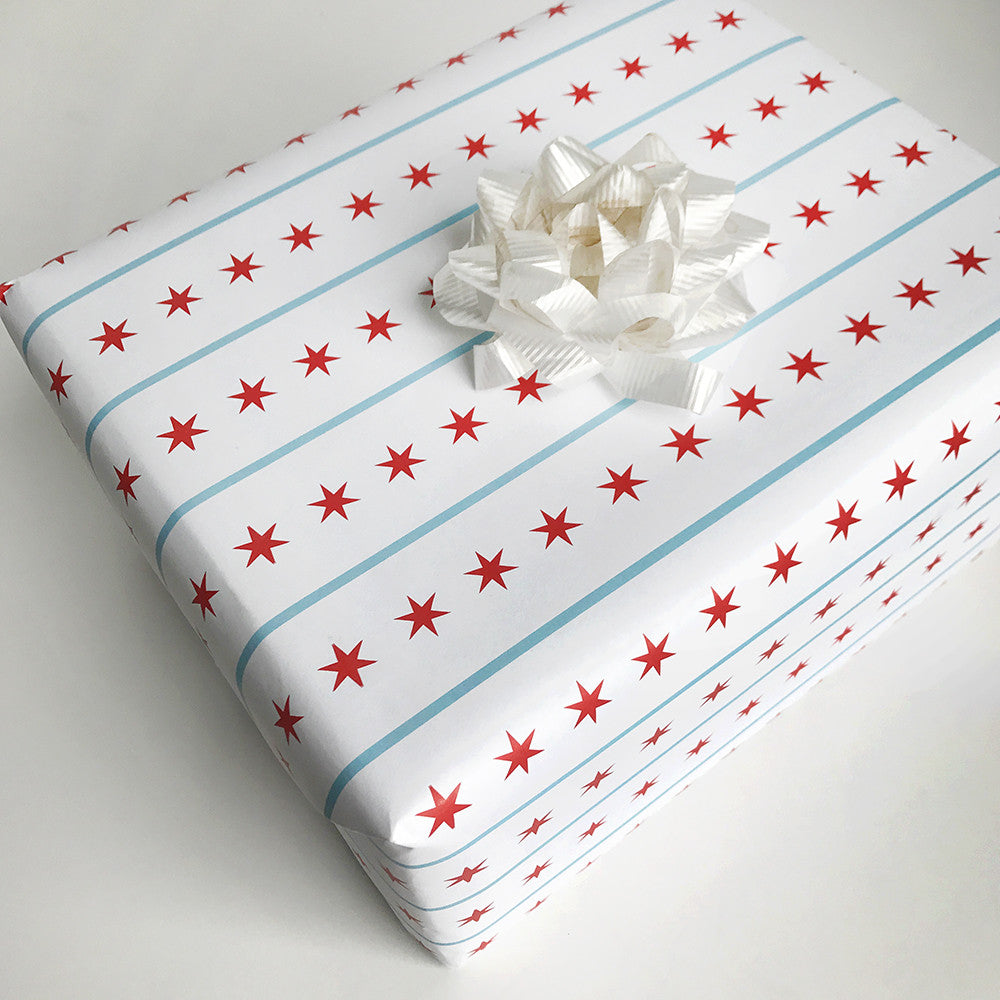 Chicago Flag Gift Wrap - Roll of 3 - Steel Petal Press