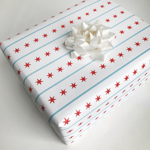 Chicago Flag Gift Wrap - Sheet - Steel Petal Press