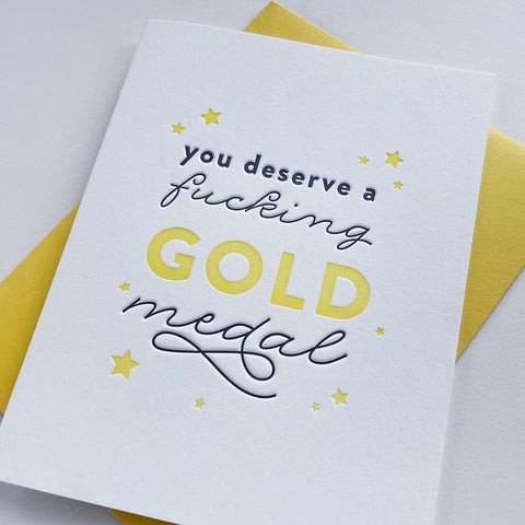 Letterpress Encouragement card - Gold Medal