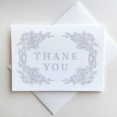 Grey Floral Thanks - Letterpress Thank You Greeting Card