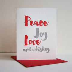 Peace And Whiskey - Funny Letterpress Holiday Christmas Card