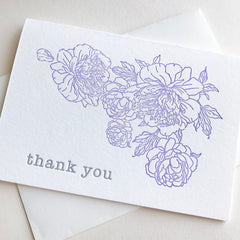 Lavender Peony Thanks - Letterpress Thank You Greeting Card