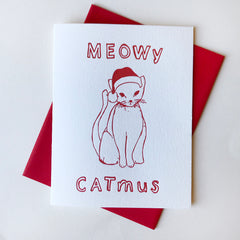 Meowy Catmus - Pet Cat Letterpress Holiday Christmas Greeting Card