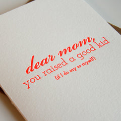 Mom Kid - Letterpress Mother's Day Greeting Card