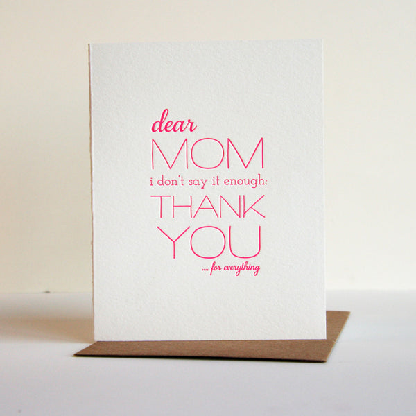 Letterpress Mother's Day card - Mom Thanks