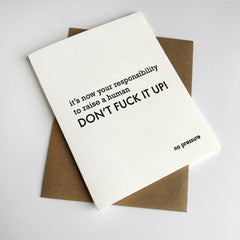 No Pressure Baby - Letterpress New Baby Congrats Card