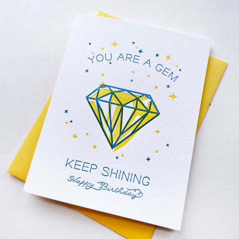 Letterpress Birthday card - You Are A Gem Birthday