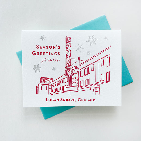 Letterpress holiday greeting card - Season's Greetings Logan Square