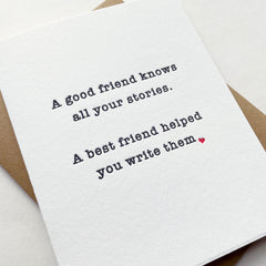 Friend Stories - Letterpress Love and Friendship Greeting Card