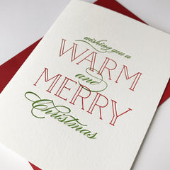 Warm & Merry - Classic Letterpress Holiday Christmas Greeting Card