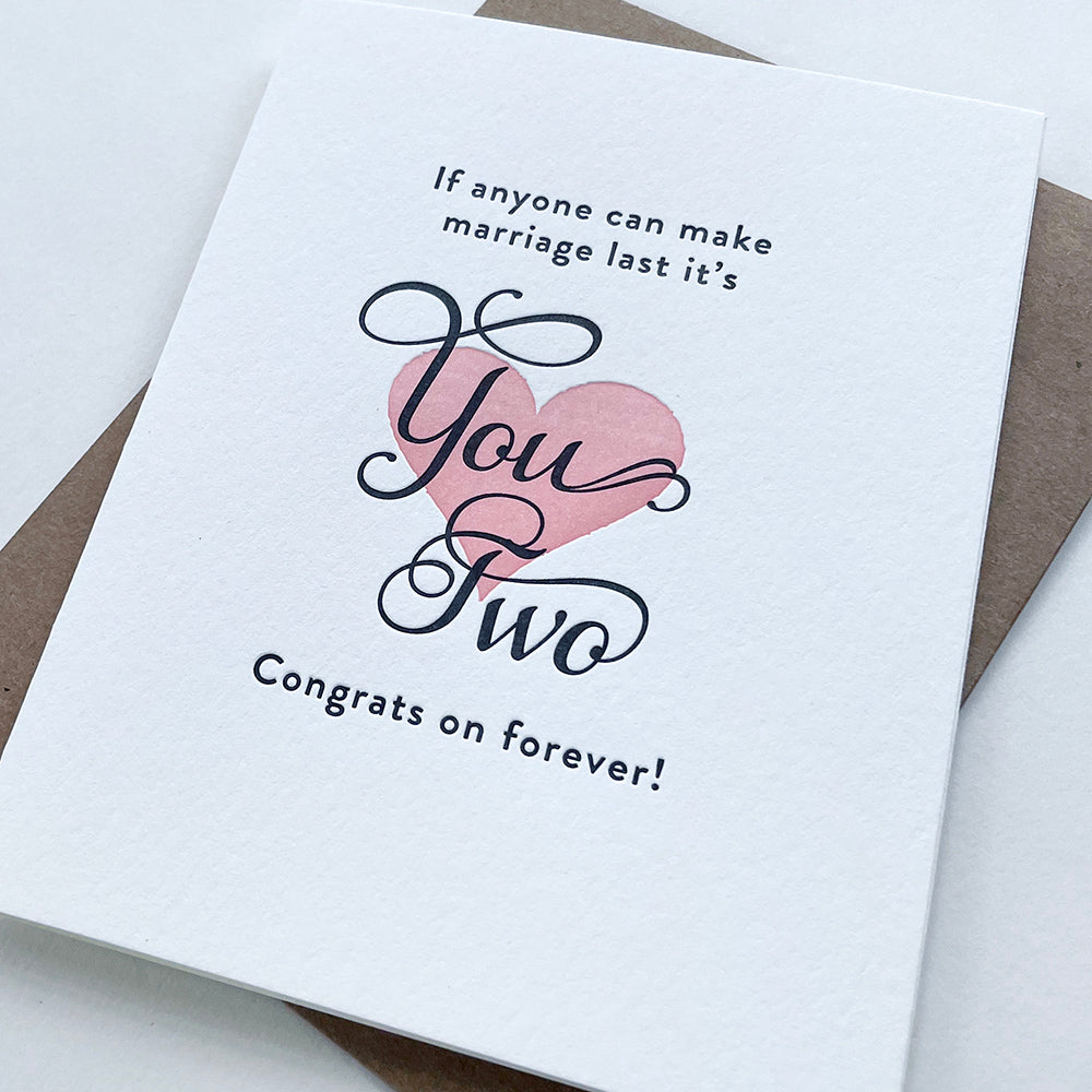 Letterpress wedding card - You Two Congrats