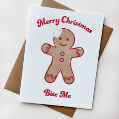 Bite Me Christmas - Gingerbread Letterpress Christmas Greeting Card