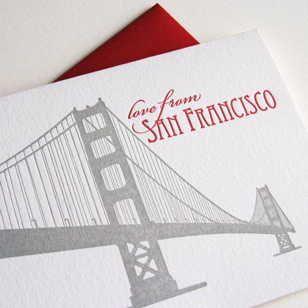 Love from San Francisco Bridge - Letterpress Regional Greeting Card